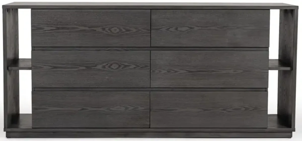 Wooden 6 Drawer Double Dresser - Gray