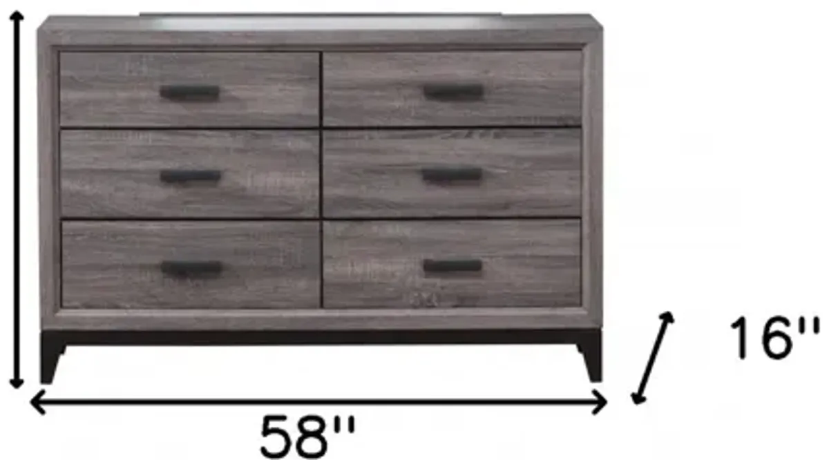 Solid Wood, Six Drawer Double Dresser - Gray