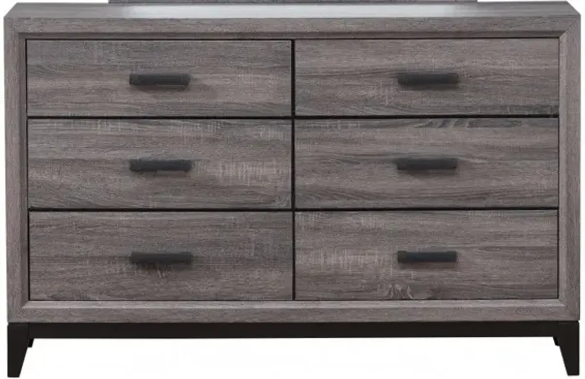 Solid Wood, Six Drawer Double Dresser - Gray