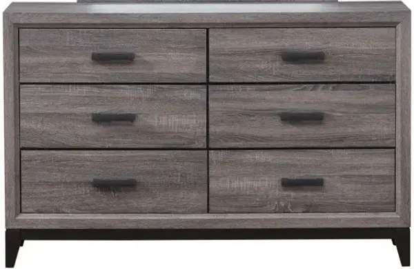 Solid Wood, Six Drawer Double Dresser - Gray