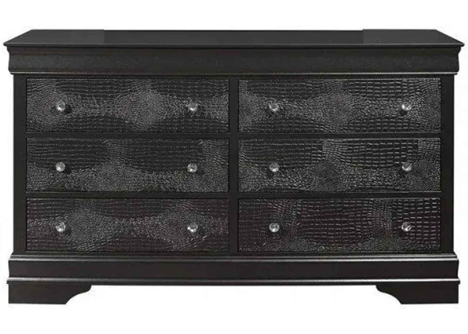 Solid Wood Six Drawer Double Dresser - Metallic Gray