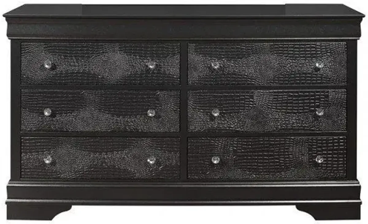 Solid Wood Six Drawer Double Dresser - Metallic Gray