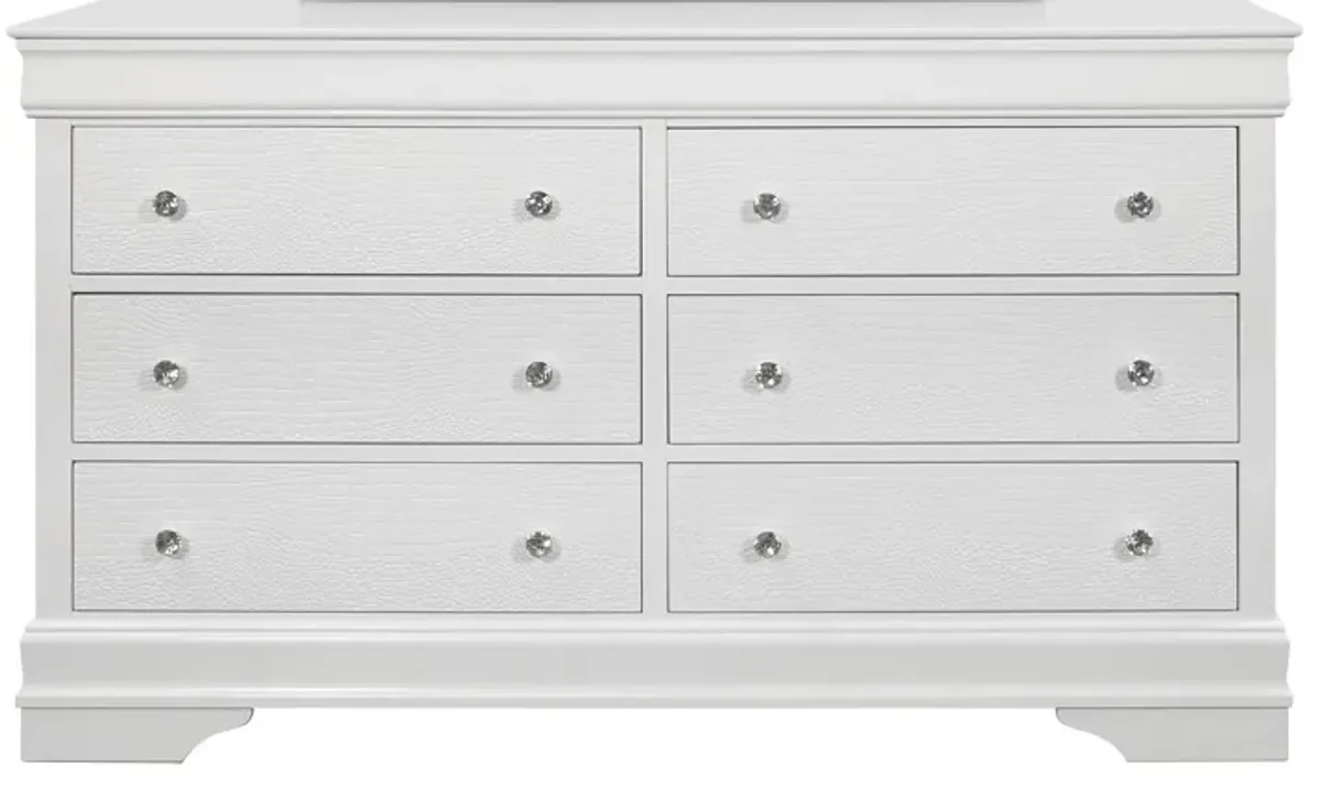 Solid Wood Six Drawer Double Dresser - Metallic White