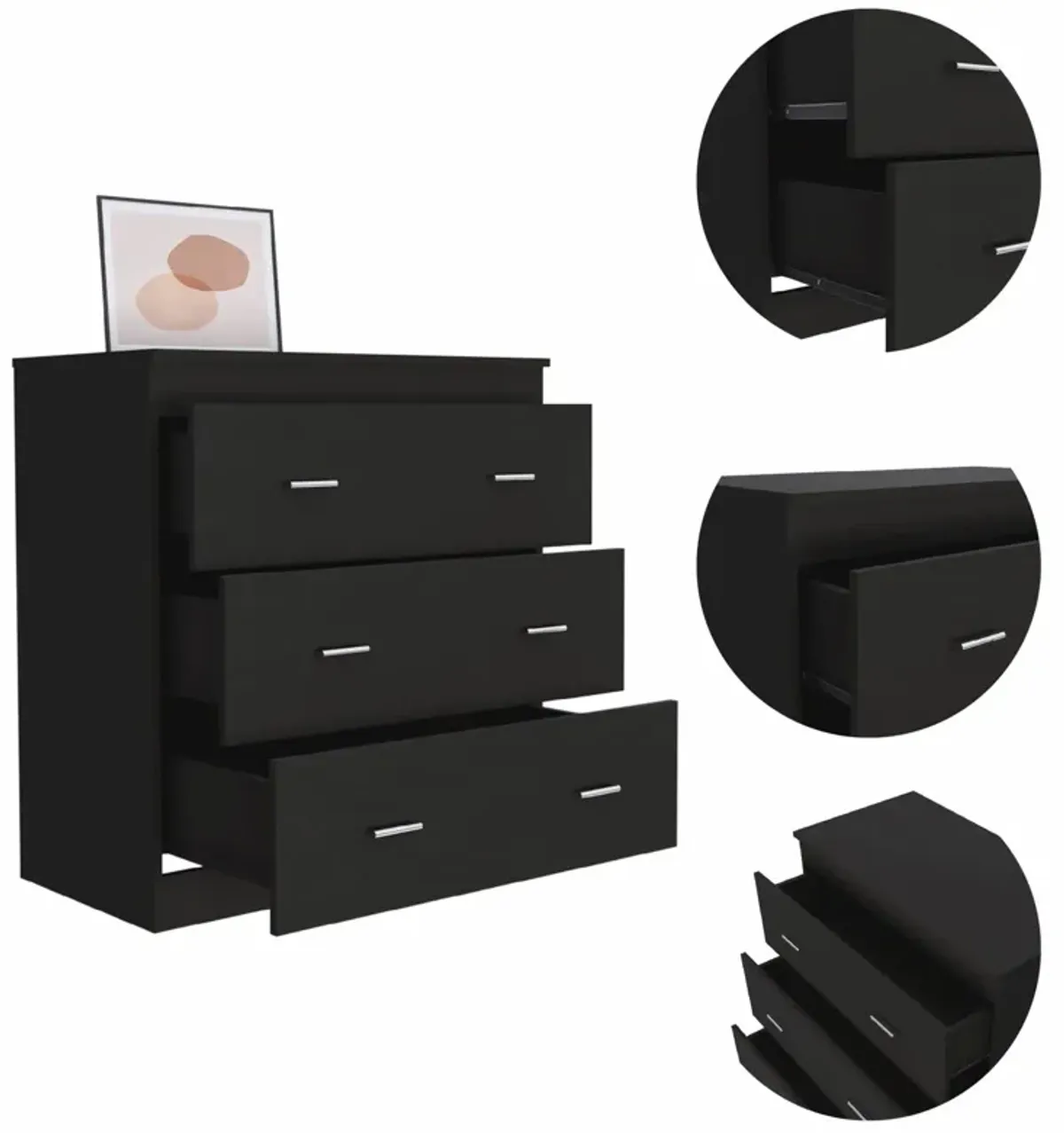 Wengue Three Drawer Dresser - Black