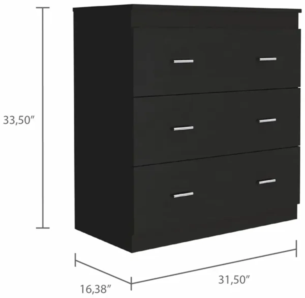 Wengue Three Drawer Dresser - Black