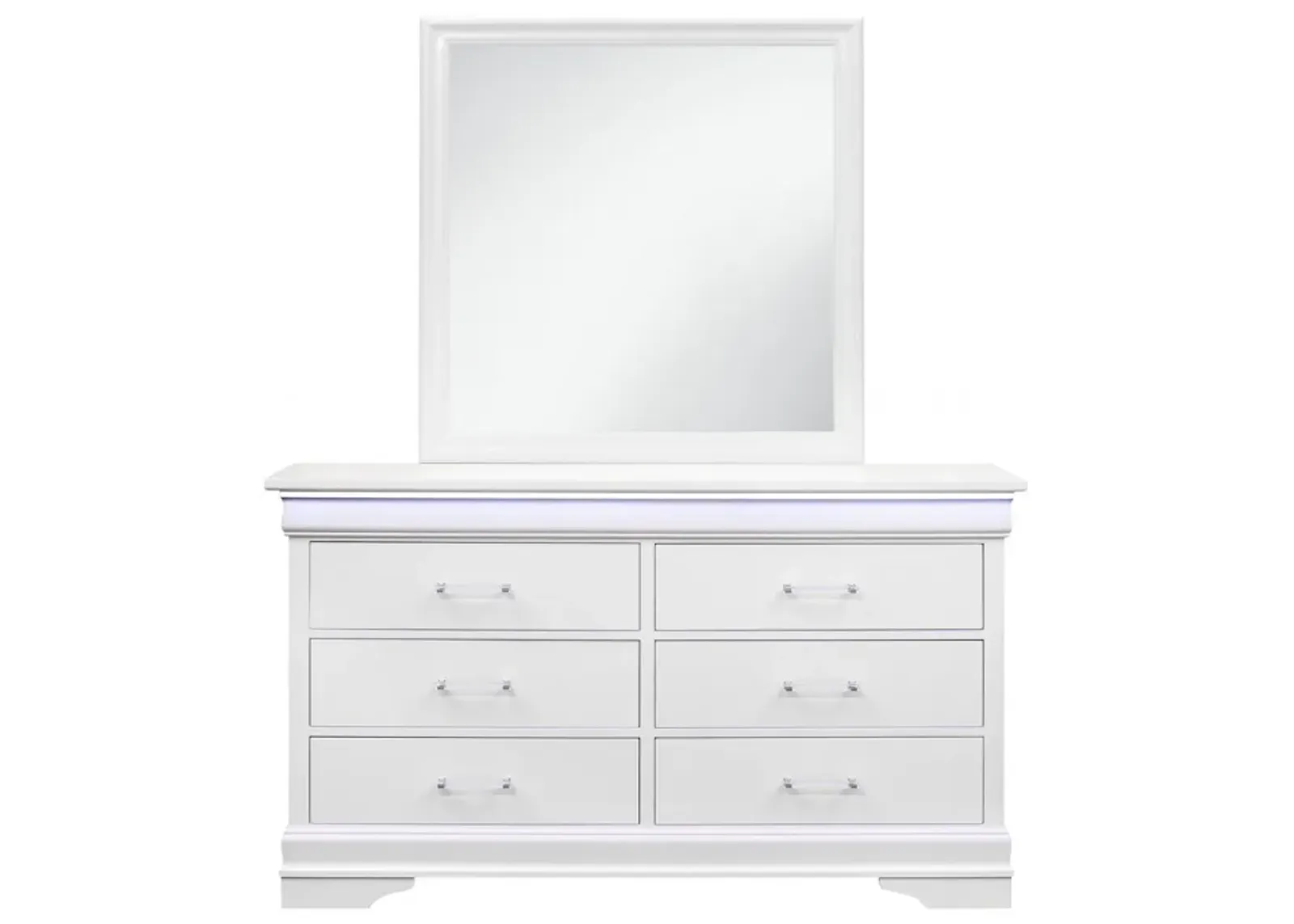 Solid Wood Six Drawer Double Dresser With Led - White