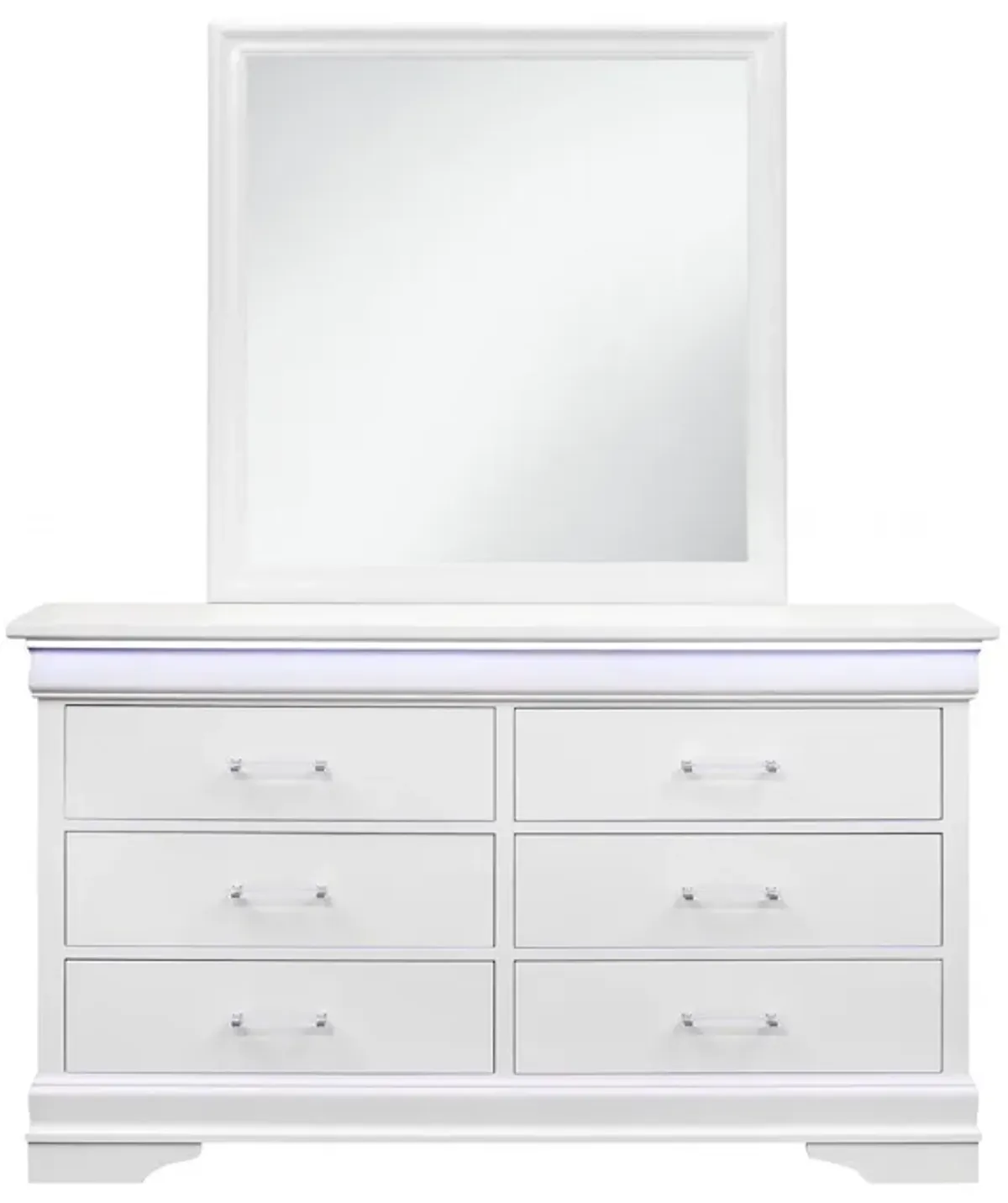 Solid Wood Six Drawer Double Dresser With Led - White