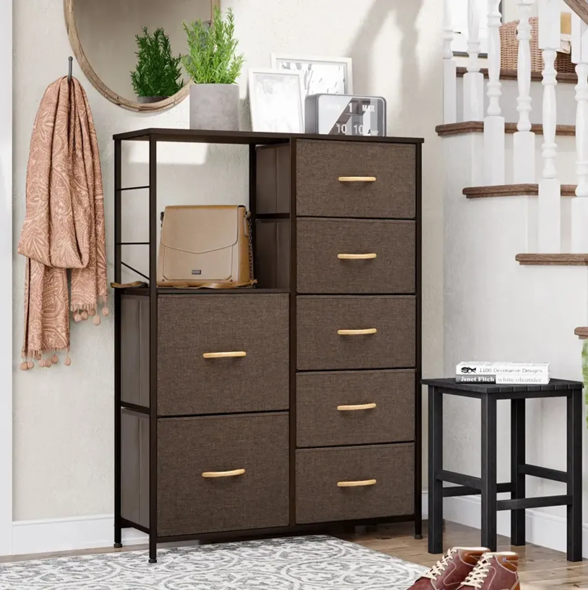 Steel And Fabric Seven Drawer Chest - Brown