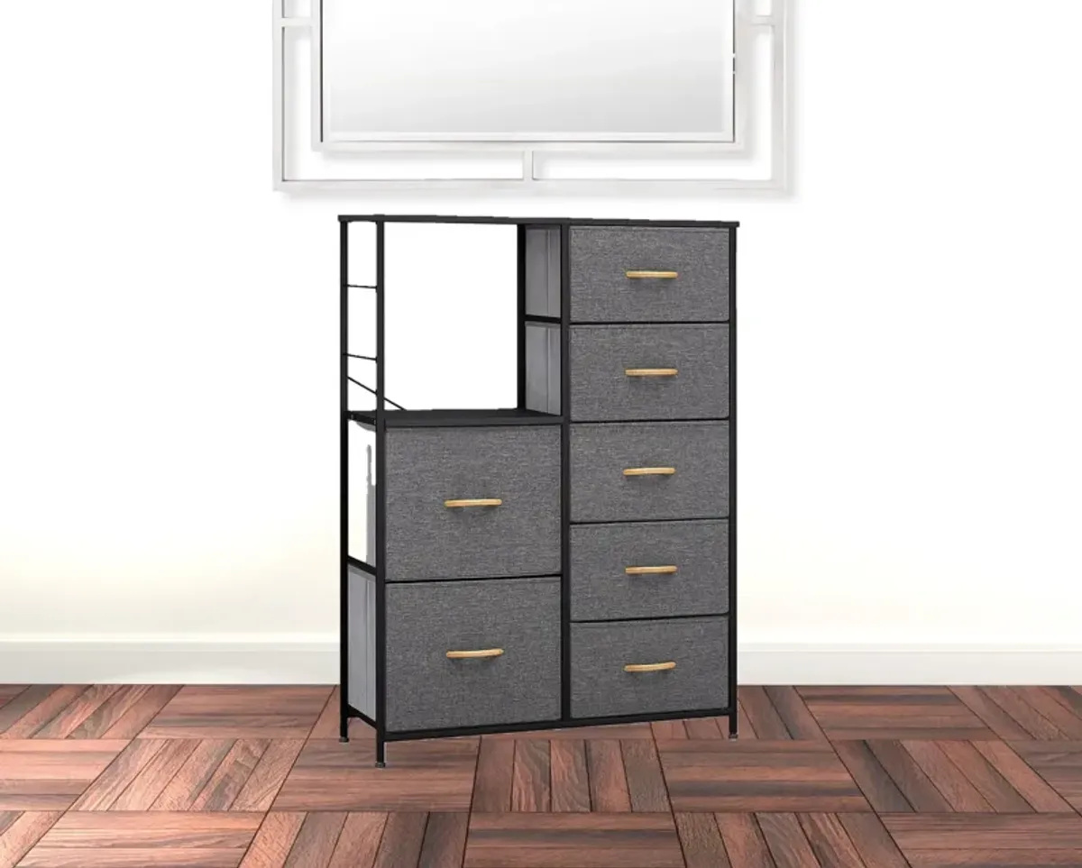 Steel And Fabric Seven Drawer Chest - Gray / Black