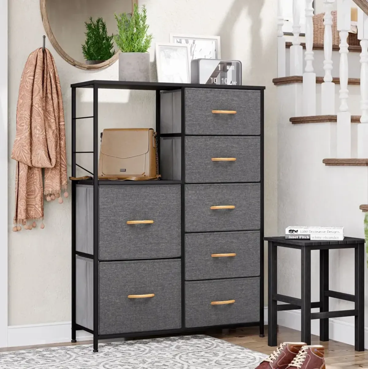 Steel And Fabric Seven Drawer Chest - Gray / Black