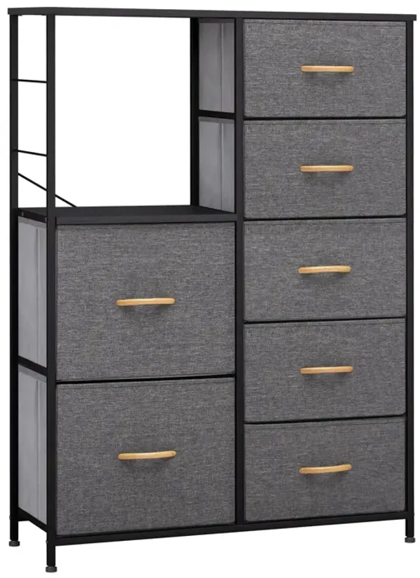 Steel And Fabric Seven Drawer Chest - Gray / Black