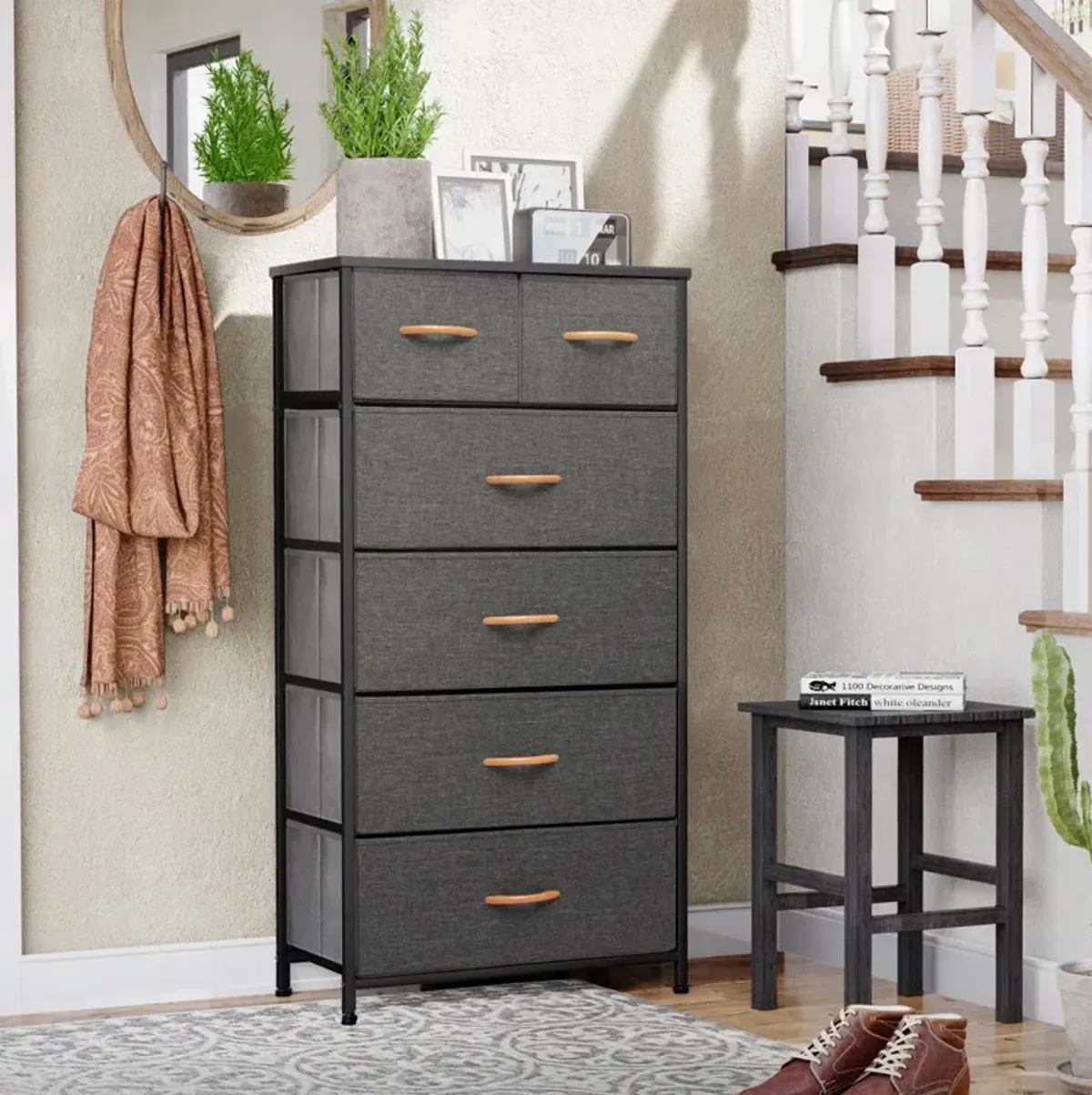 Fabric Six Drawer Chest - Gray / Black