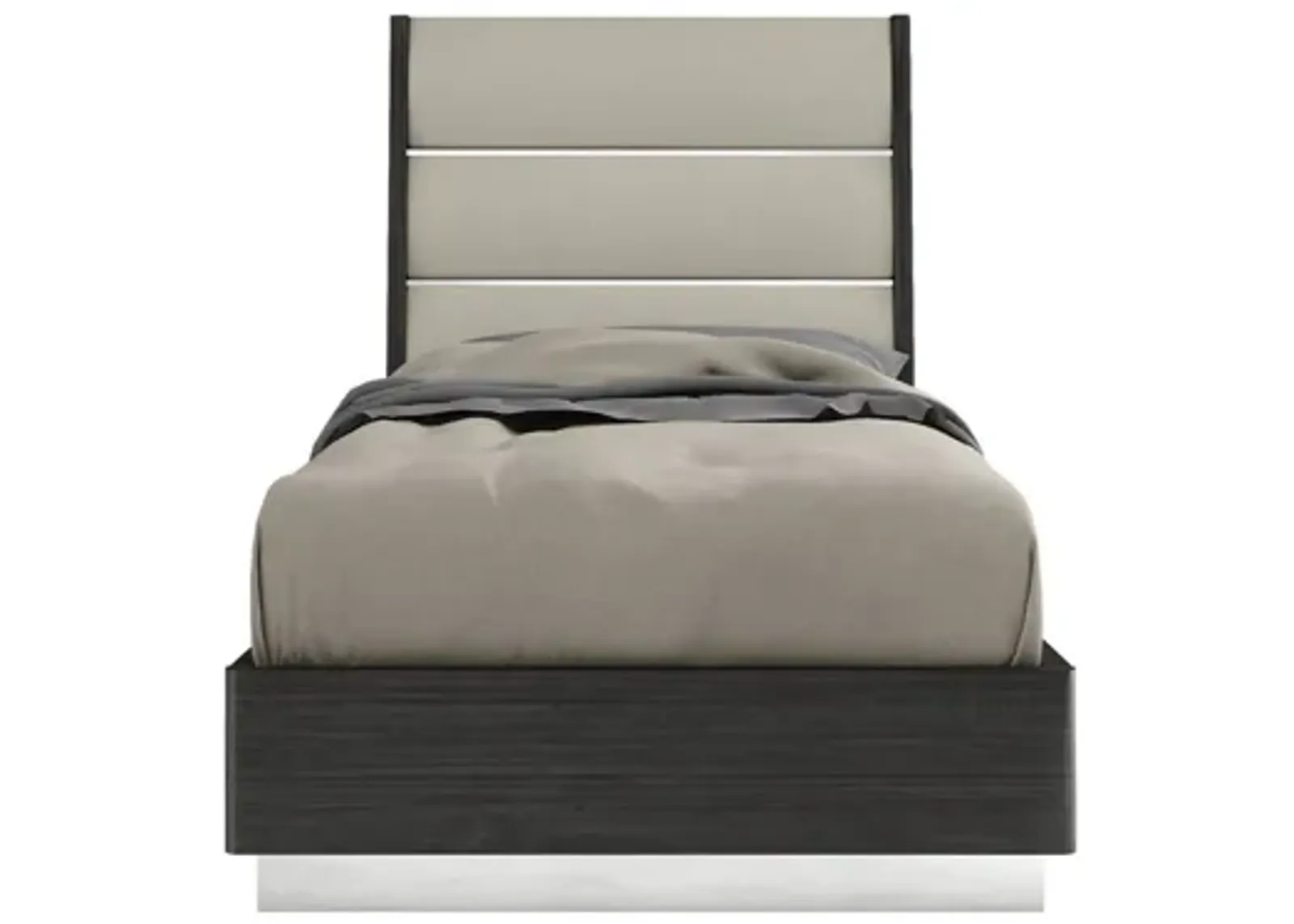 Twin High Gloss Bed Frame with Faux Leather Headboard - Dark Gray