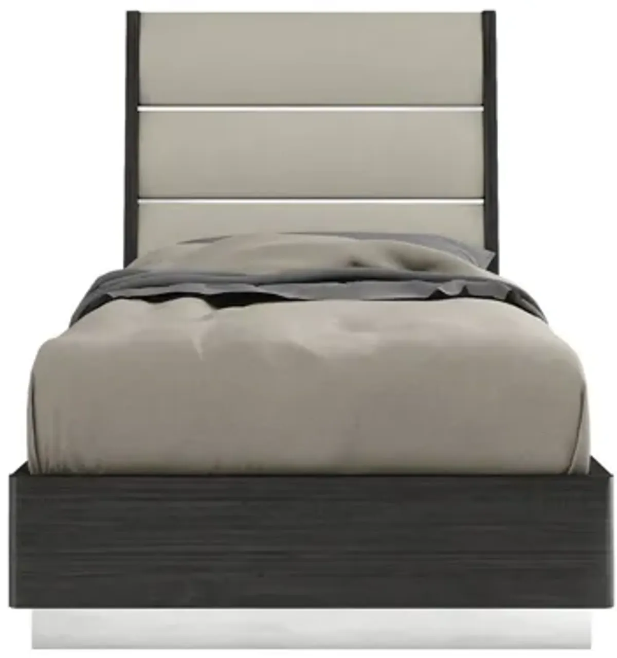 Twin High Gloss Bed Frame with Faux Leather Headboard - Dark Gray