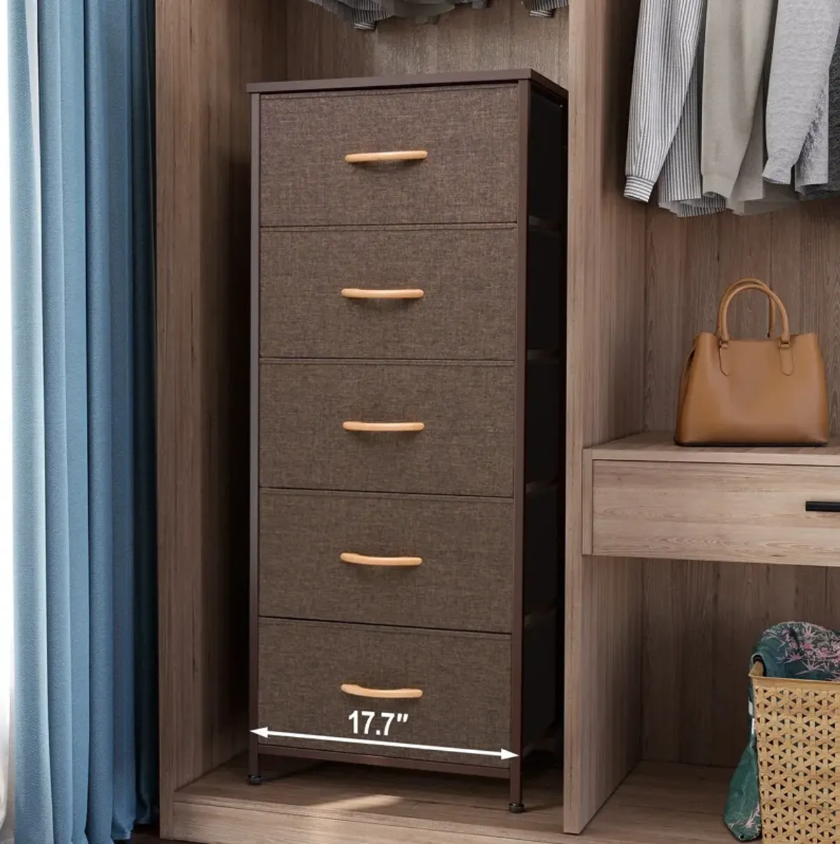 Steel And Fabric Five Drawer Chest - Brown