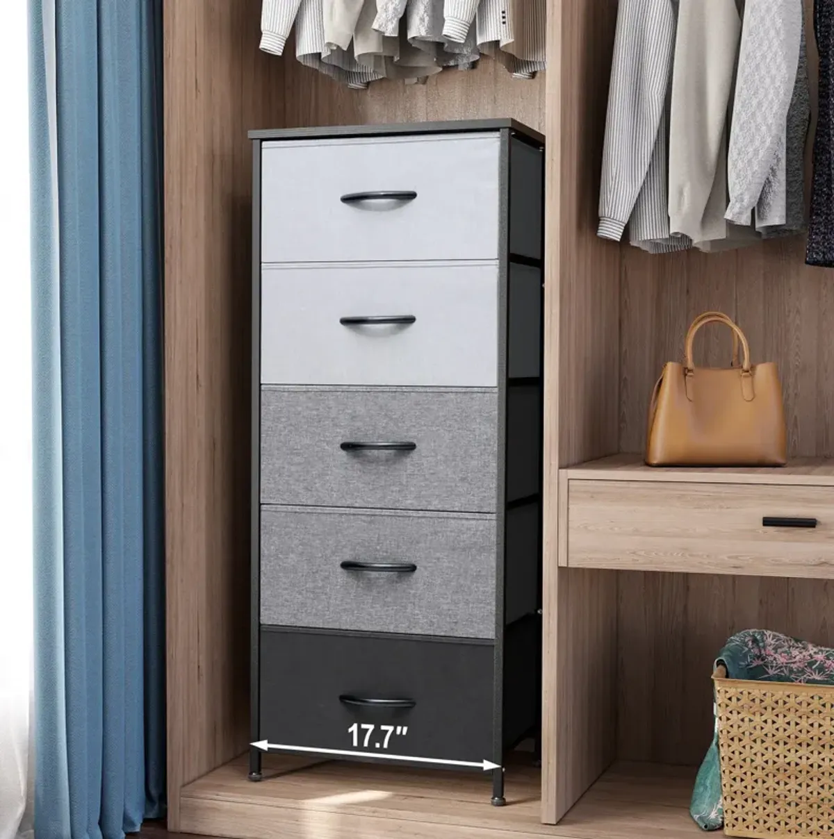 Steel And Fabric Five Drawer Chest - Gray / Black