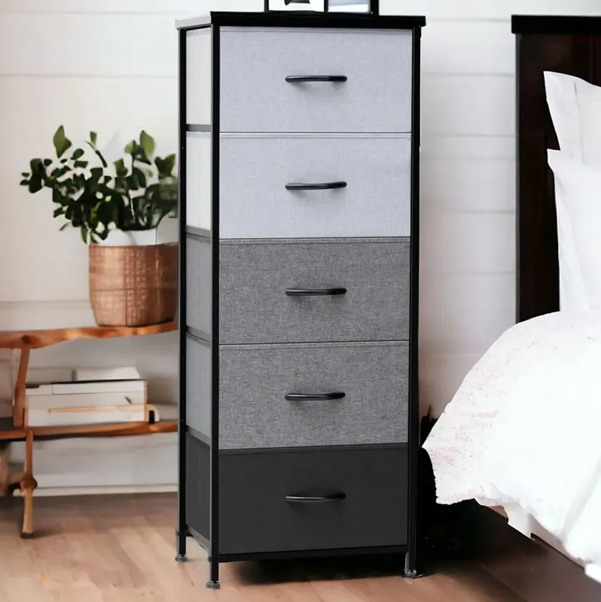 Steel And Fabric Five Drawer Chest - Gray / Black