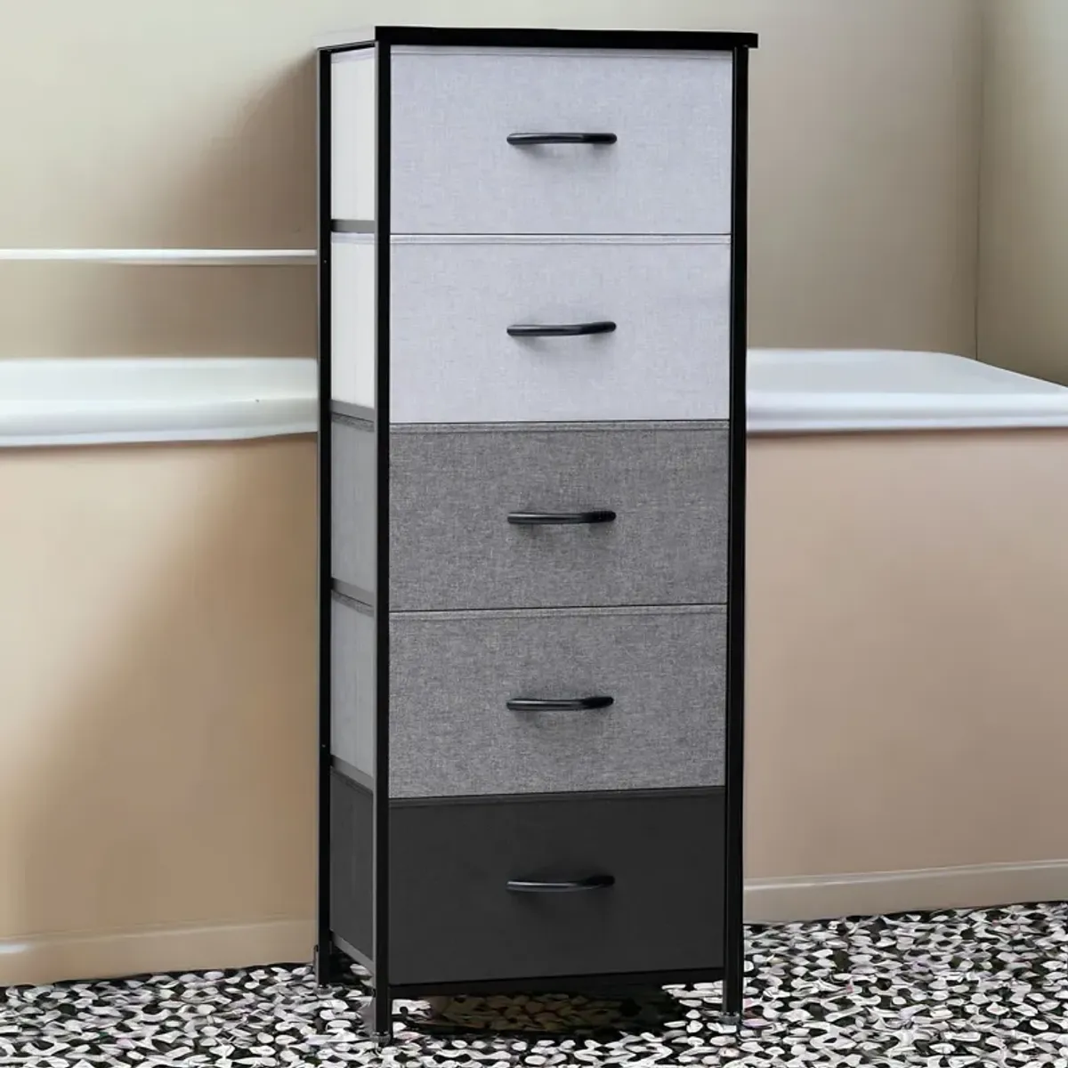 Steel And Fabric Five Drawer Chest - Gray / Black