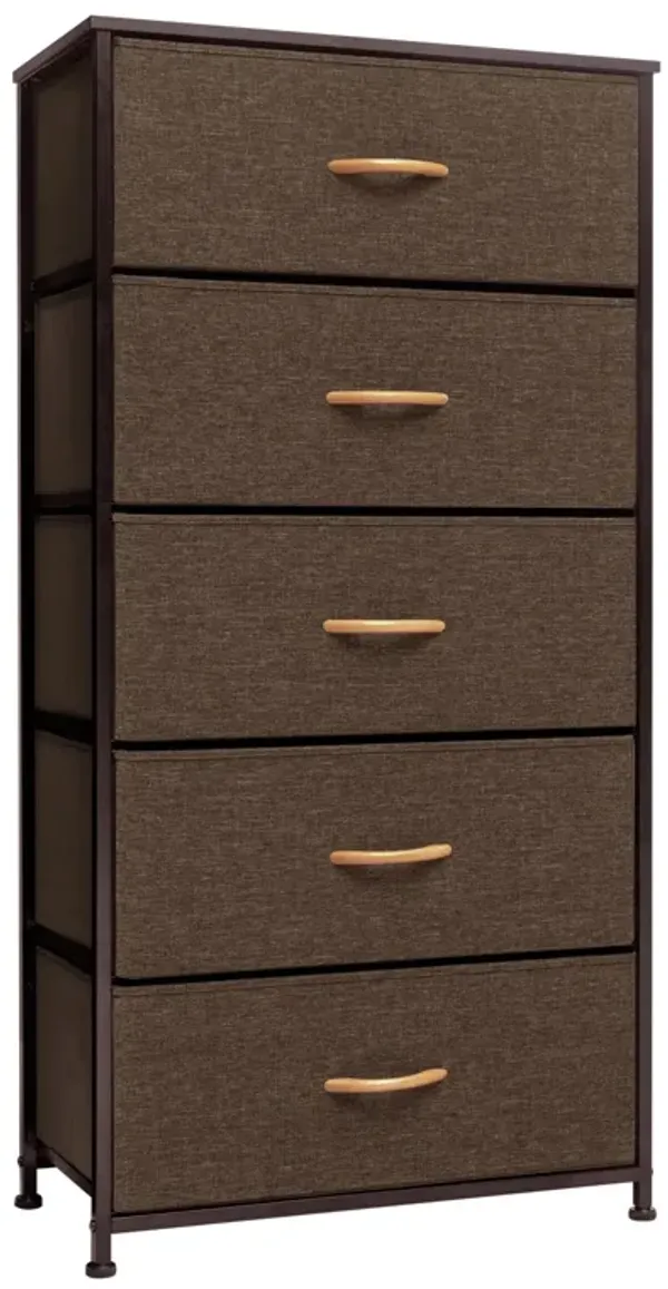 Steel And Fabric 5 Drawer Chest - Brown