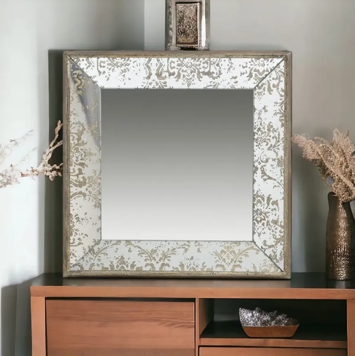 15" Square Vintage Style Wall Mounted Accent Mirror - Silver