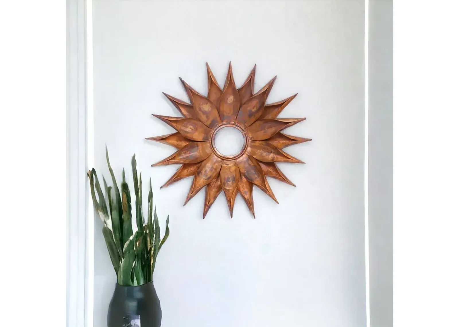 16" Vintage Copper Sunburst Metal Frame Wall Mounted Accent Mirror - Silver