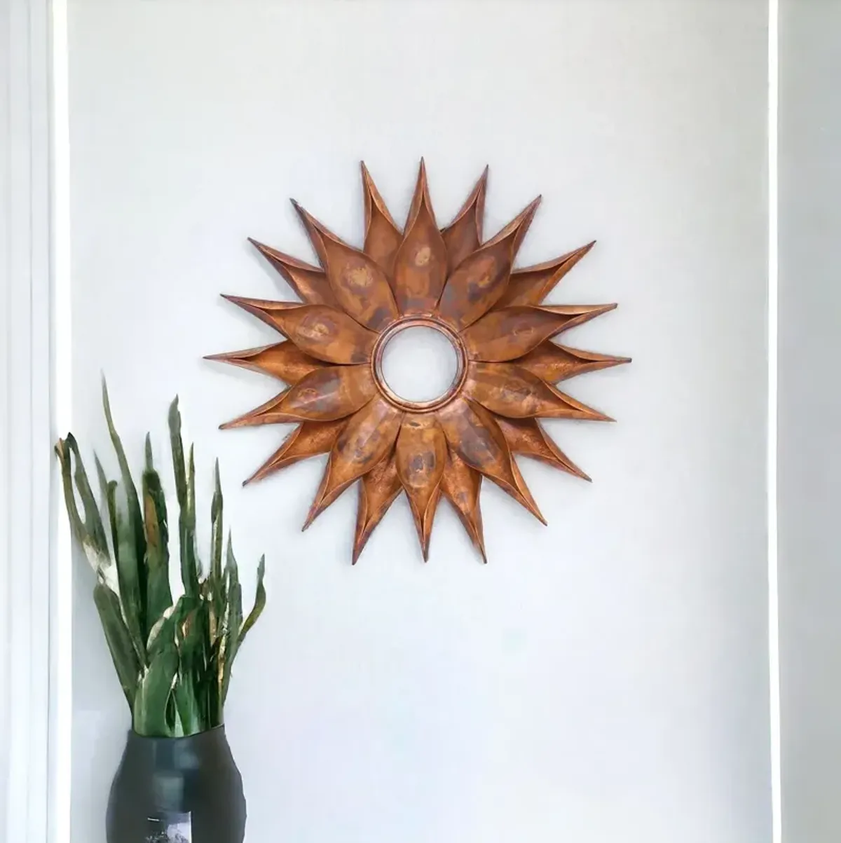 16" Vintage Copper Sunburst Metal Frame Wall Mounted Accent Mirror - Silver