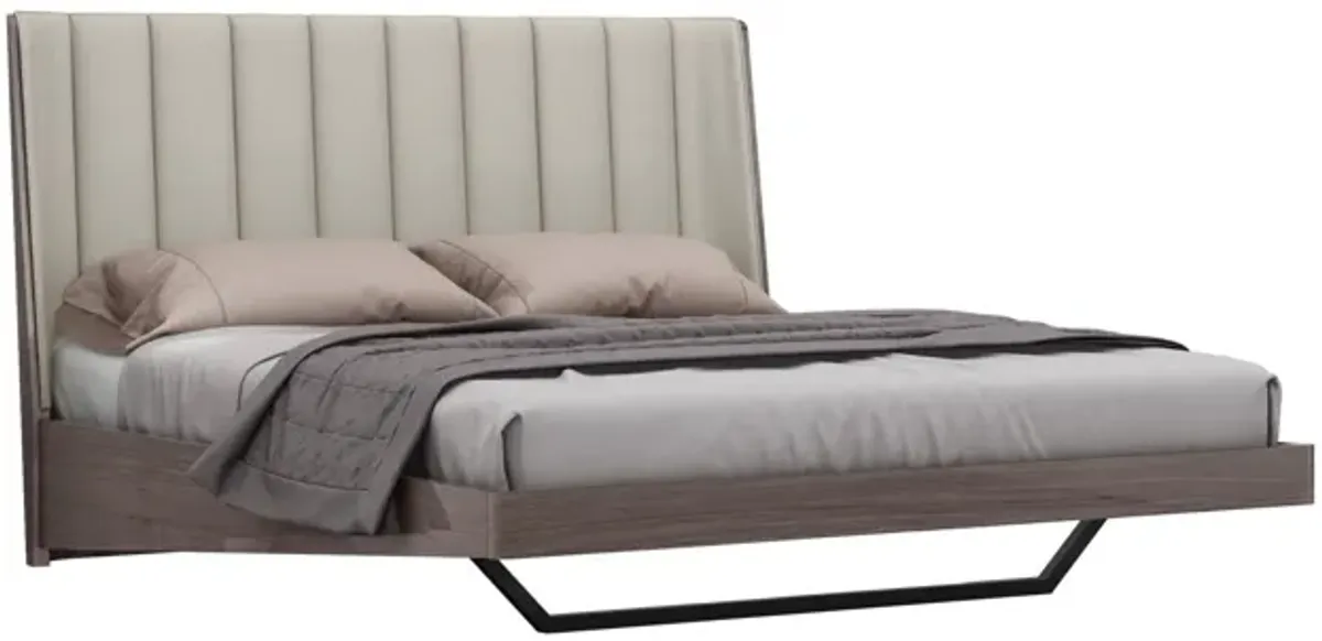 King Upholstered Faux Leather and Ivory Gloss Bed Frame