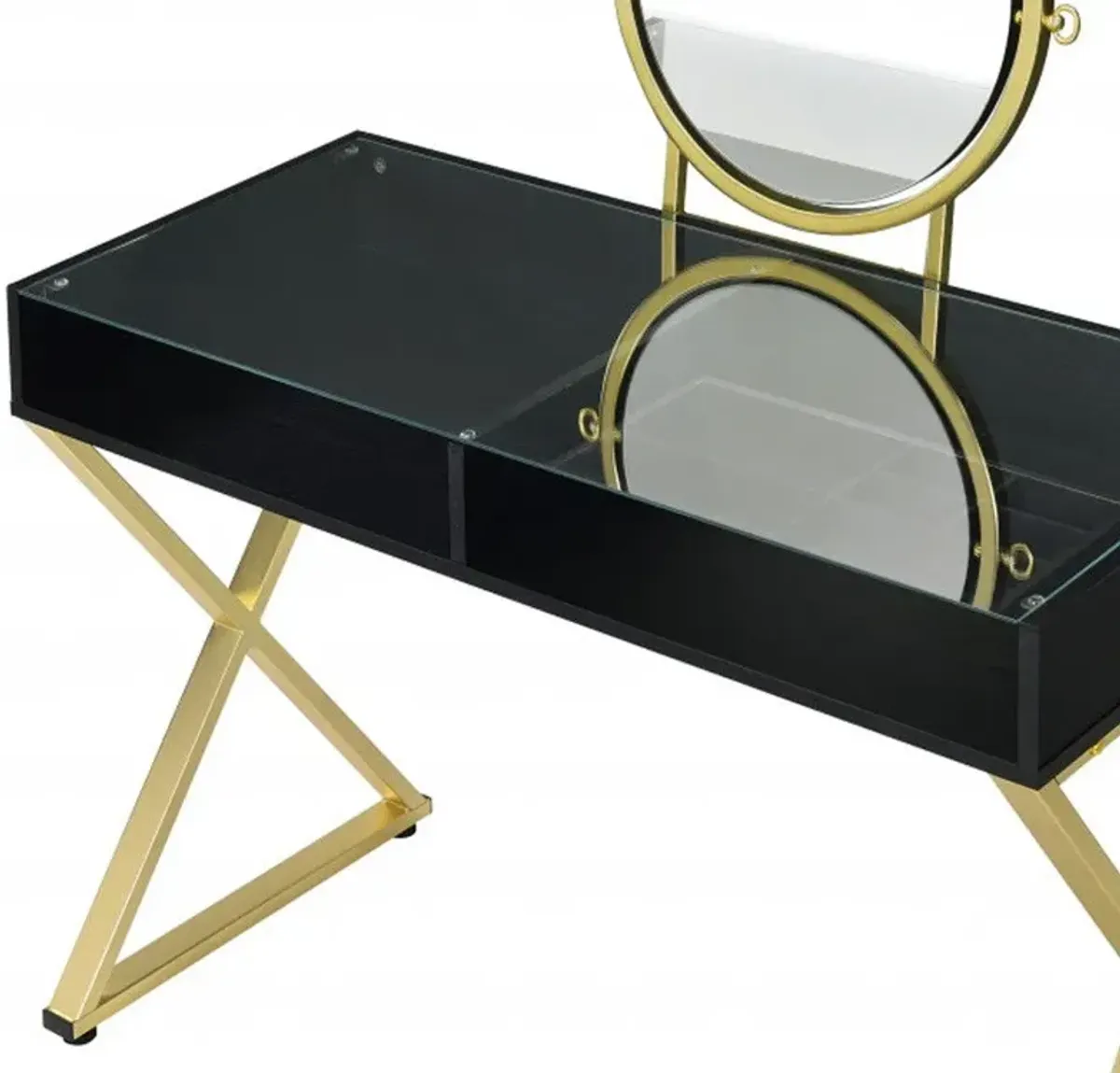 Mirrored Dresser - Black / Gold