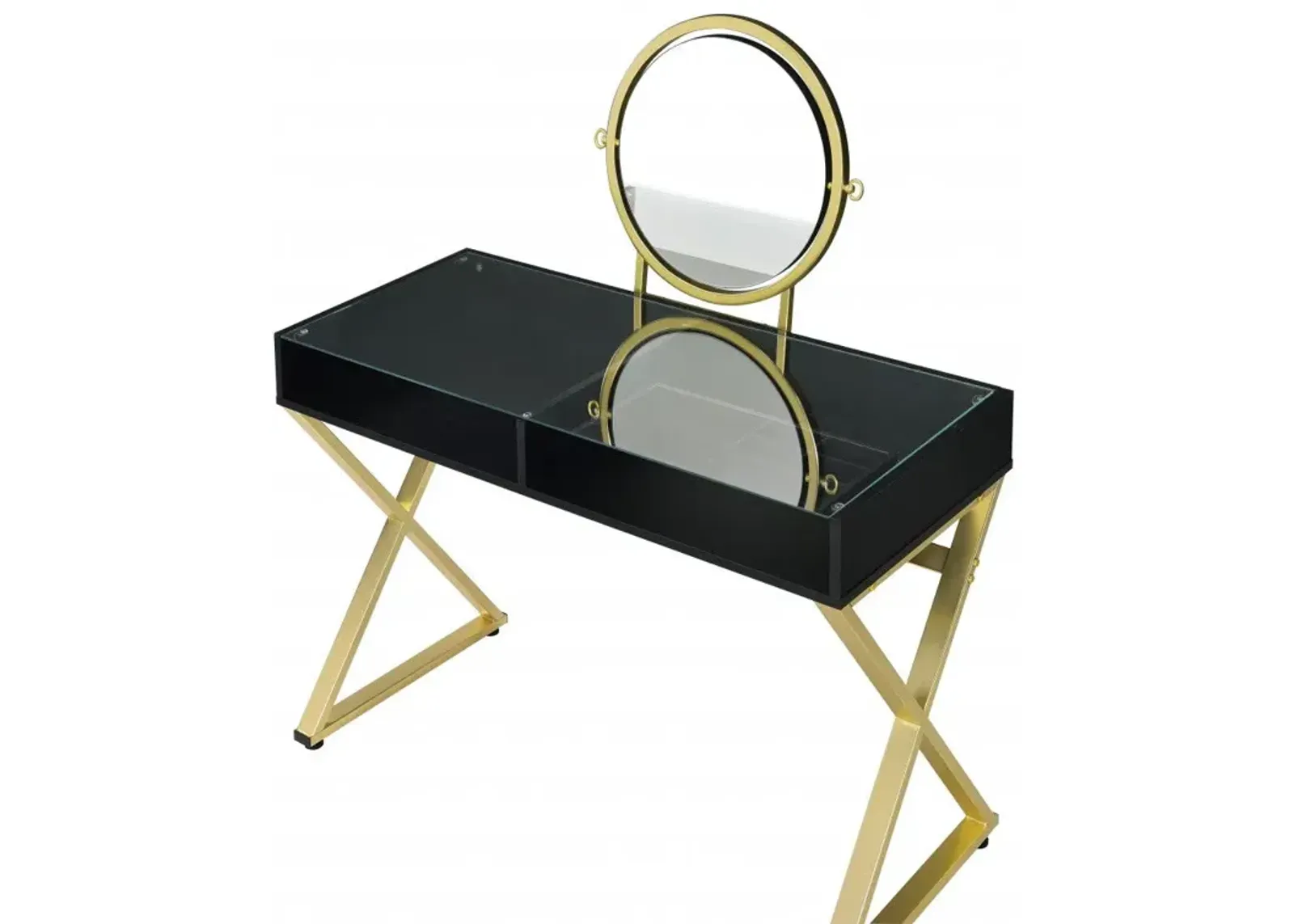 Mirrored Dresser - Black / Gold