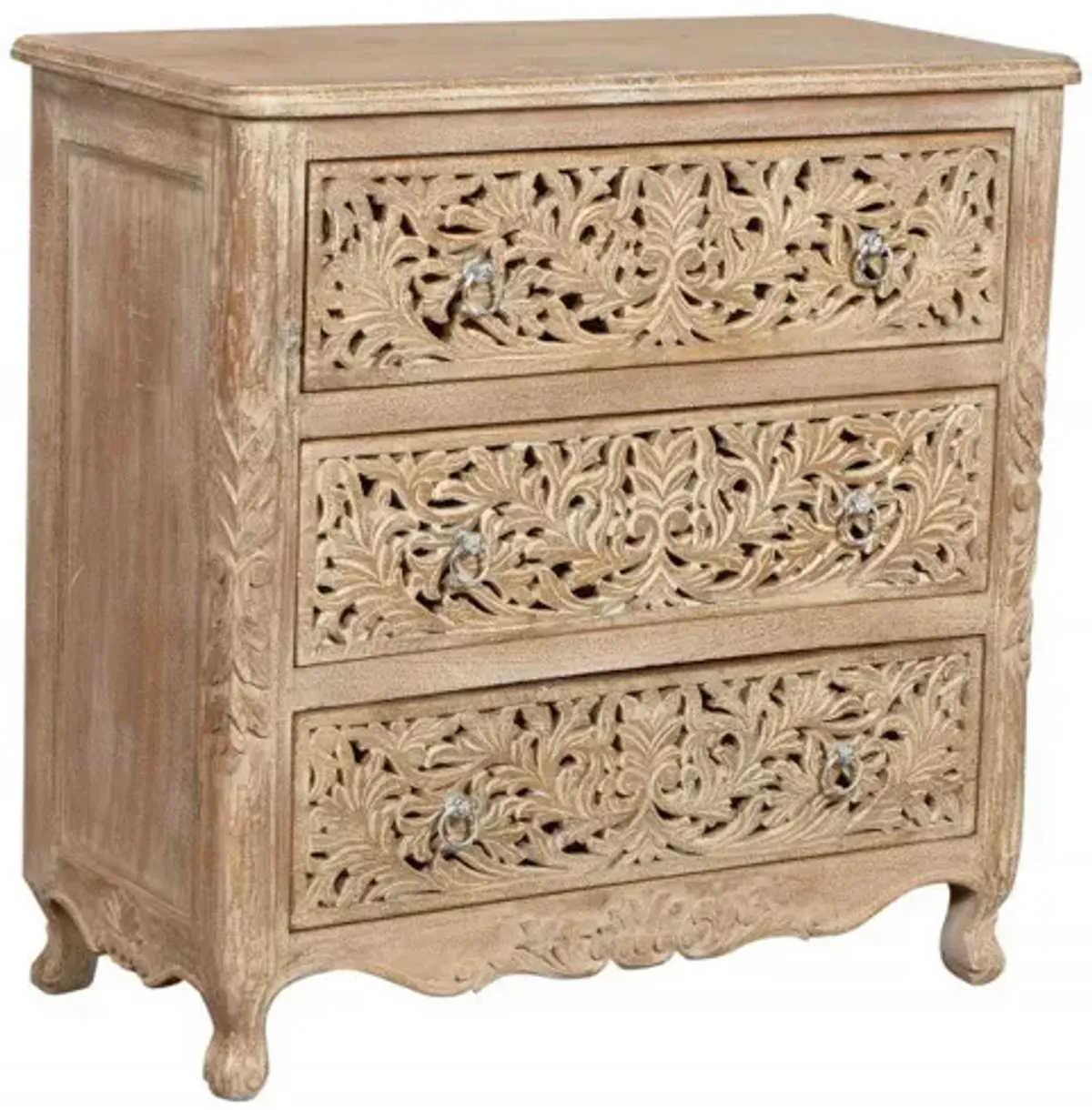 Solid Wood Three Drawer Dresser - Antique White