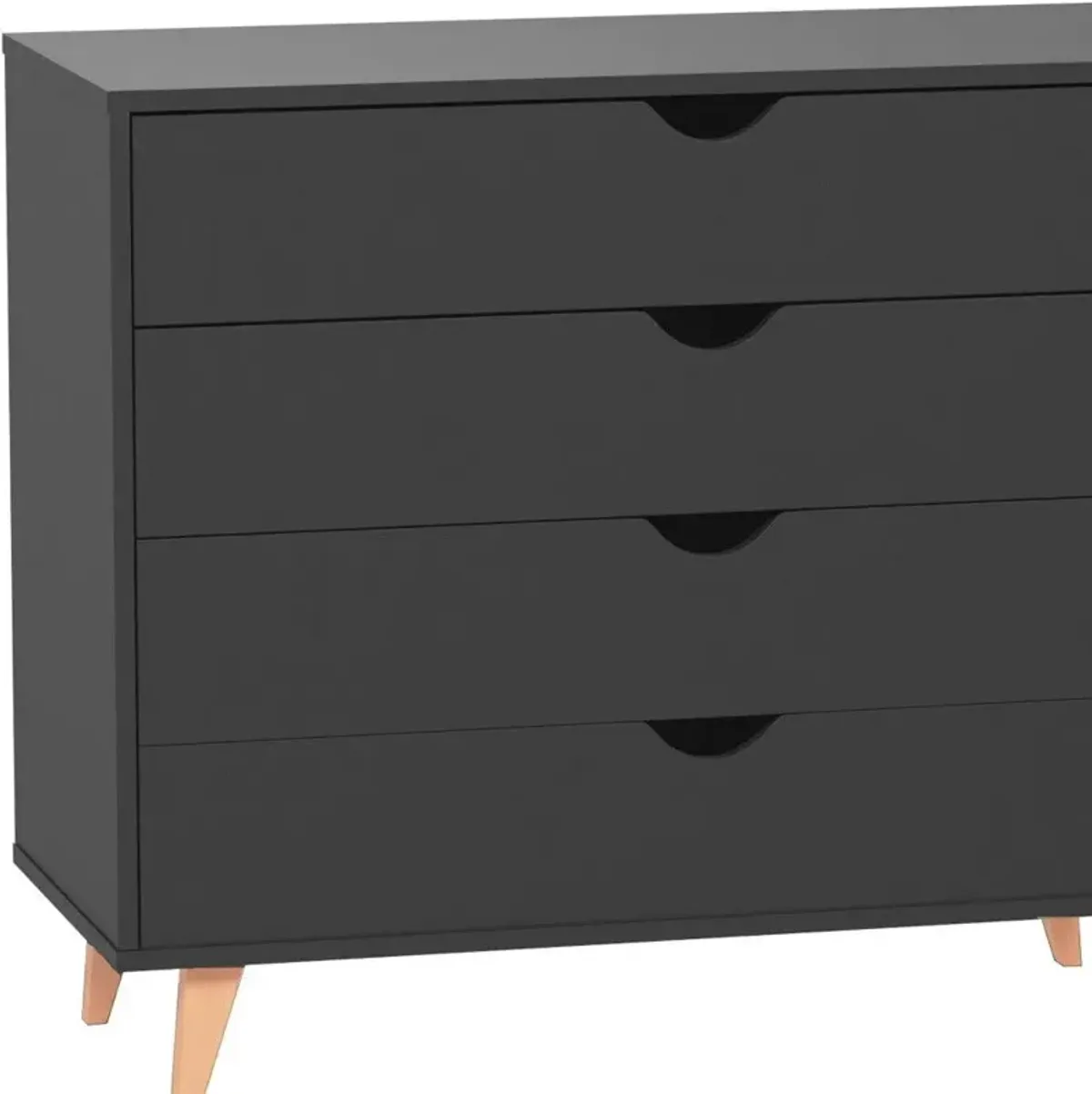 Solid Wood Four Drawer Dresser - Black