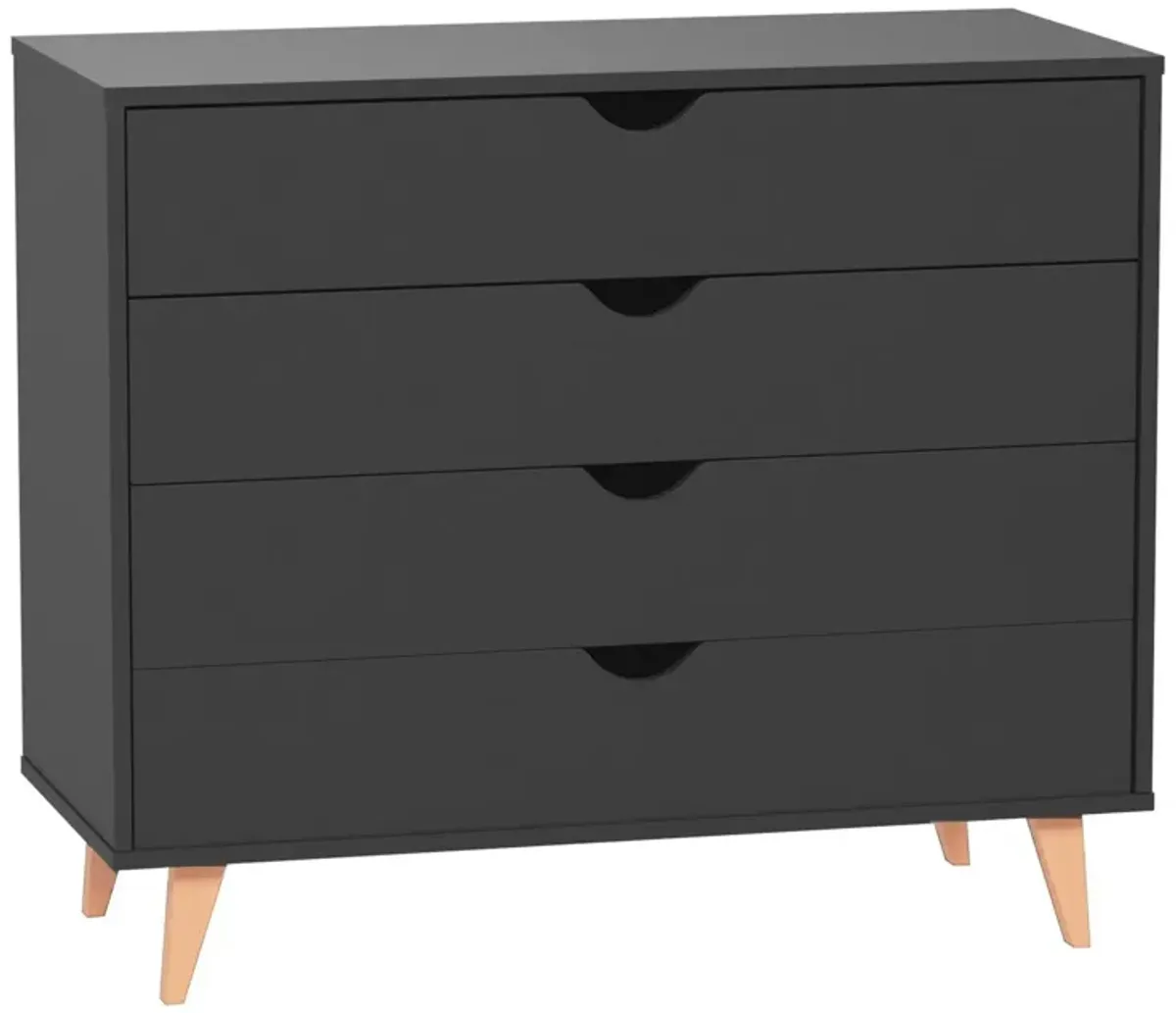 Solid Wood Four Drawer Dresser - Black