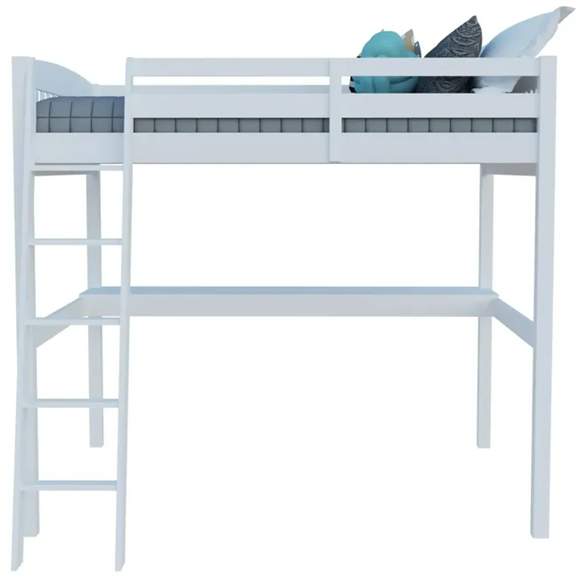 Solid Wood Full Double Size Loft Bed with Desk and Storage - White