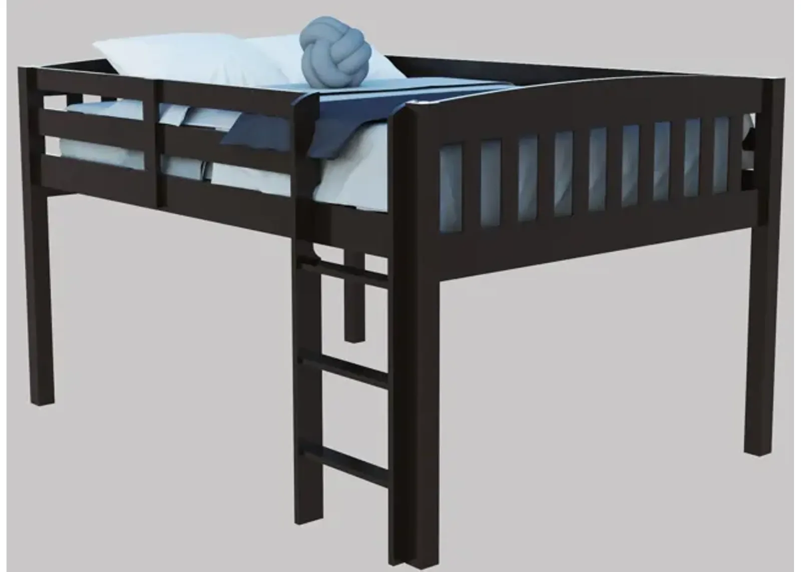 Solid Wood Full Double Size Loft Bed - Dark Brown