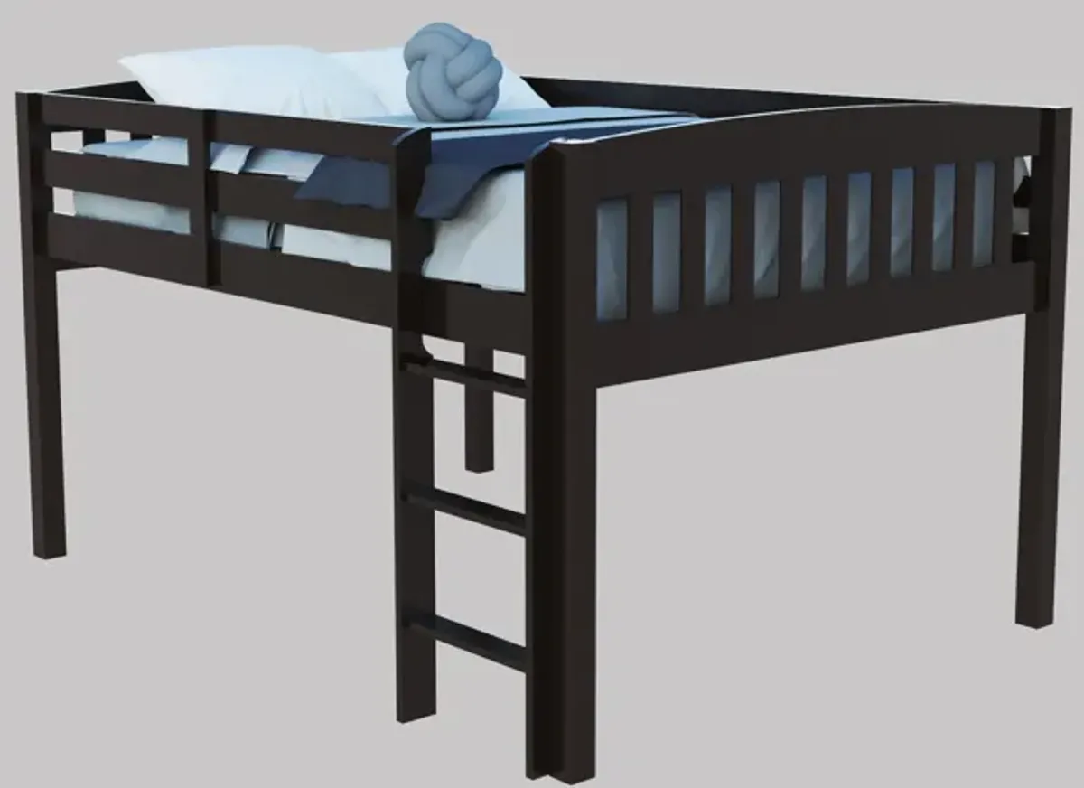 Solid Wood Full Double Size Loft Bed - Dark Brown