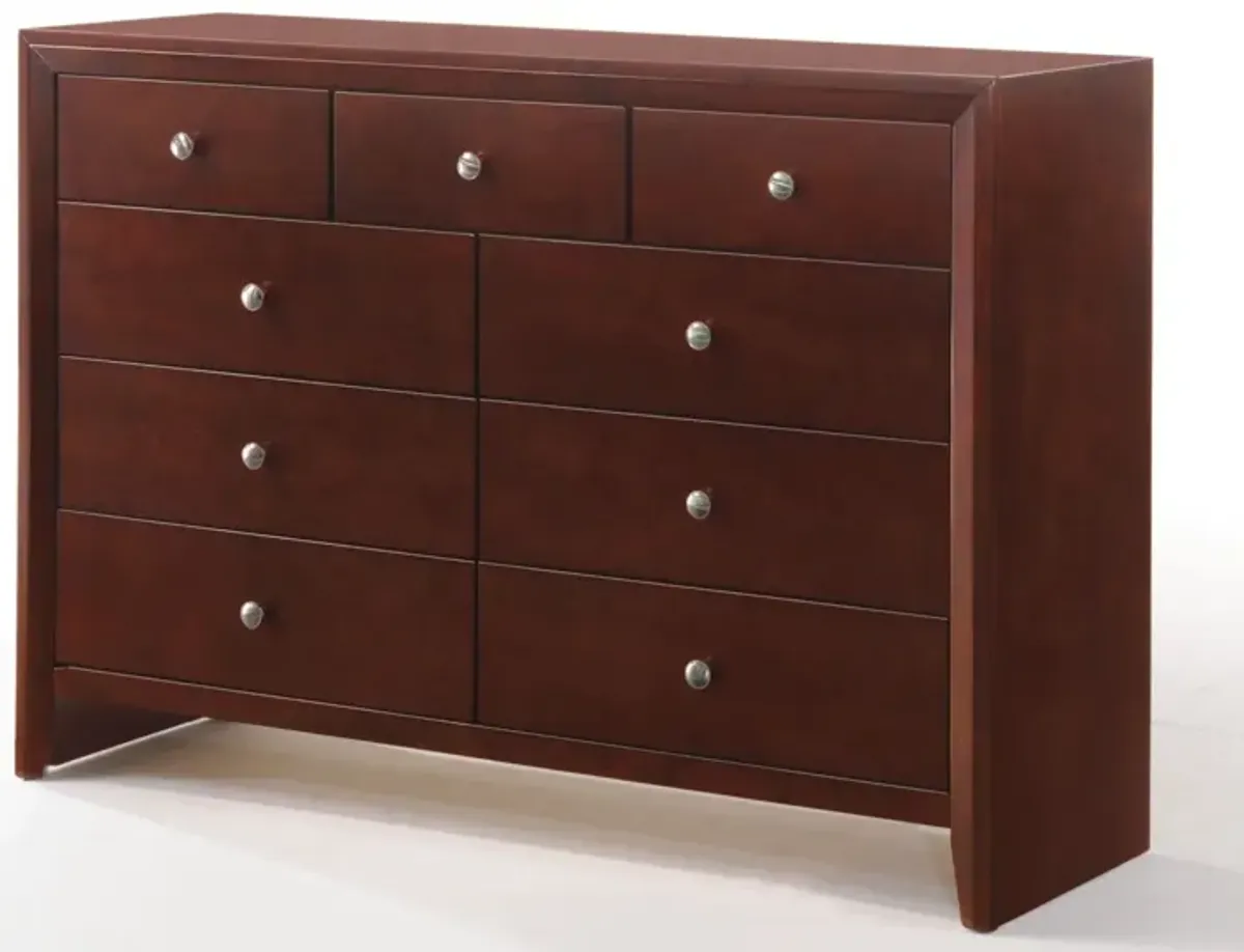Solid Wood Nine Drawer Triple Dresser - Brown