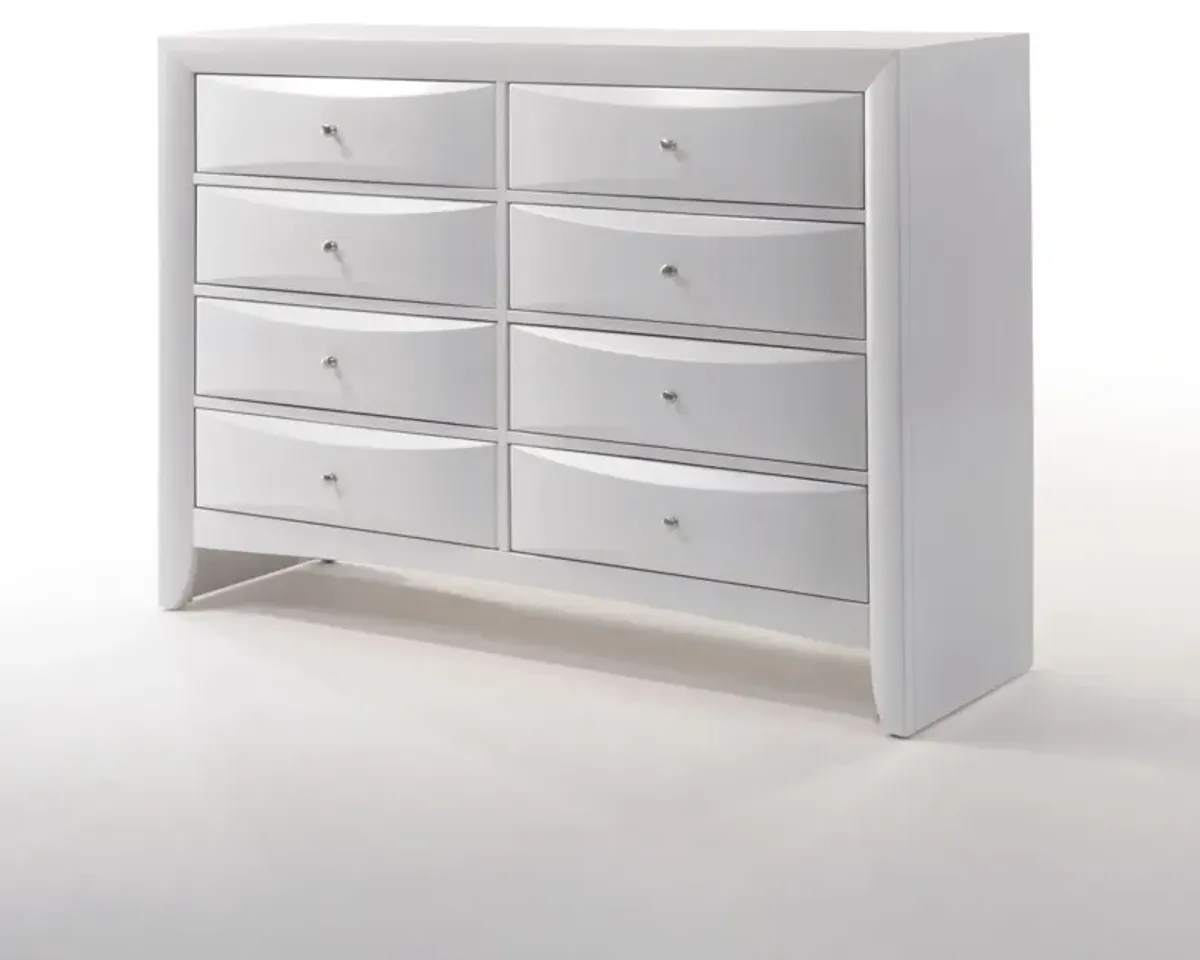 Solid Wood Eight Drawer Double Dresser - White