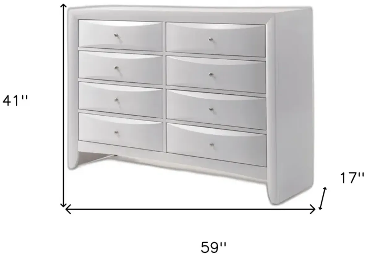 Solid Wood Eight Drawer Double Dresser - White