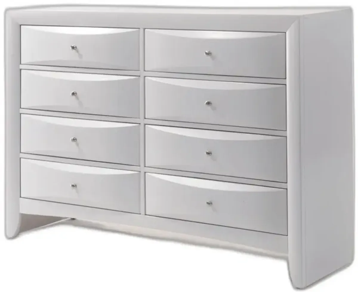 Solid Wood Eight Drawer Double Dresser - White