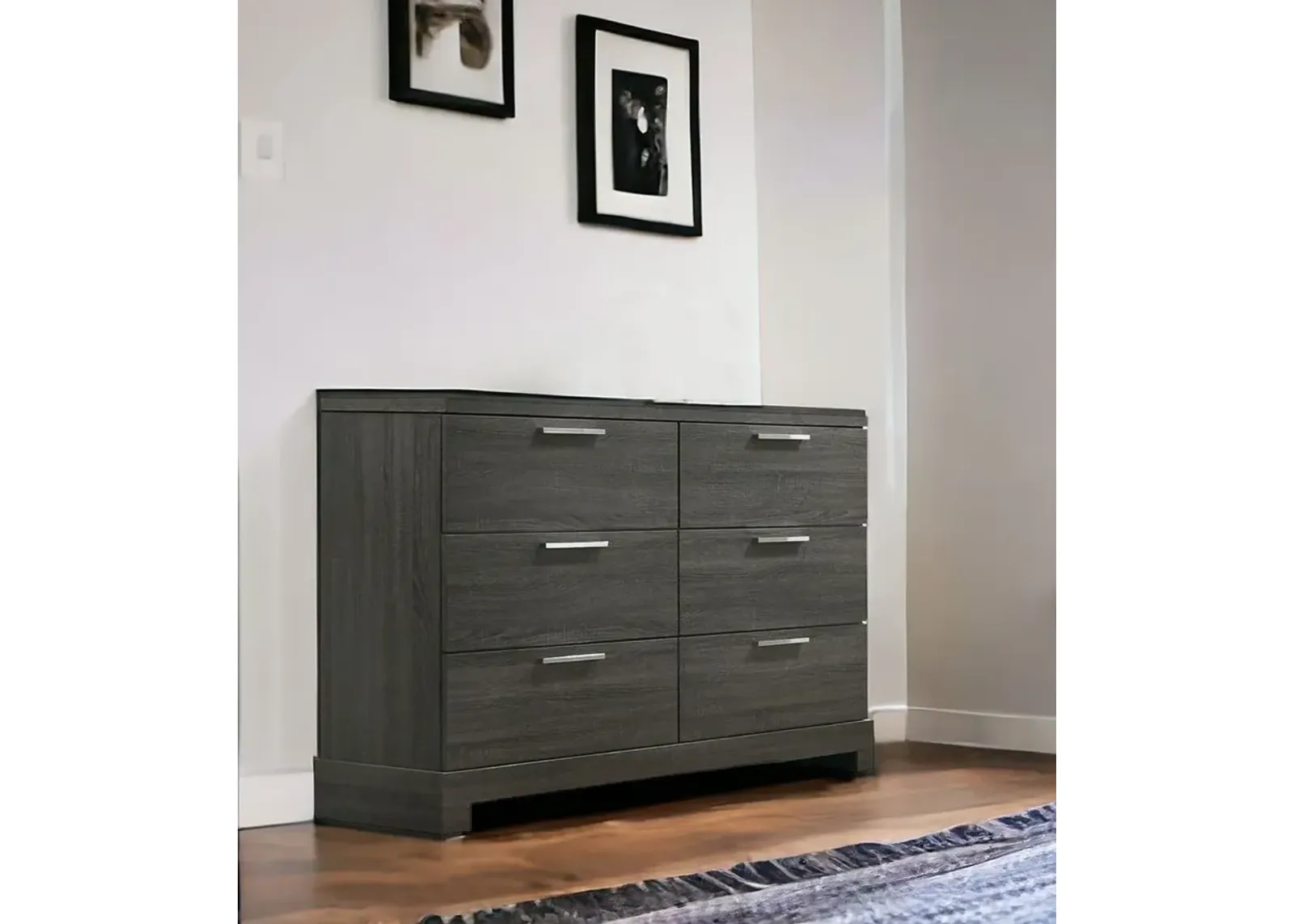 Solid Wooden, Six Drawer Double Dresser - Gray