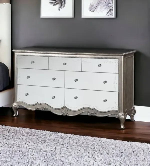 Wood Mirrored Seven Drawer Triple Dresser - Champagne