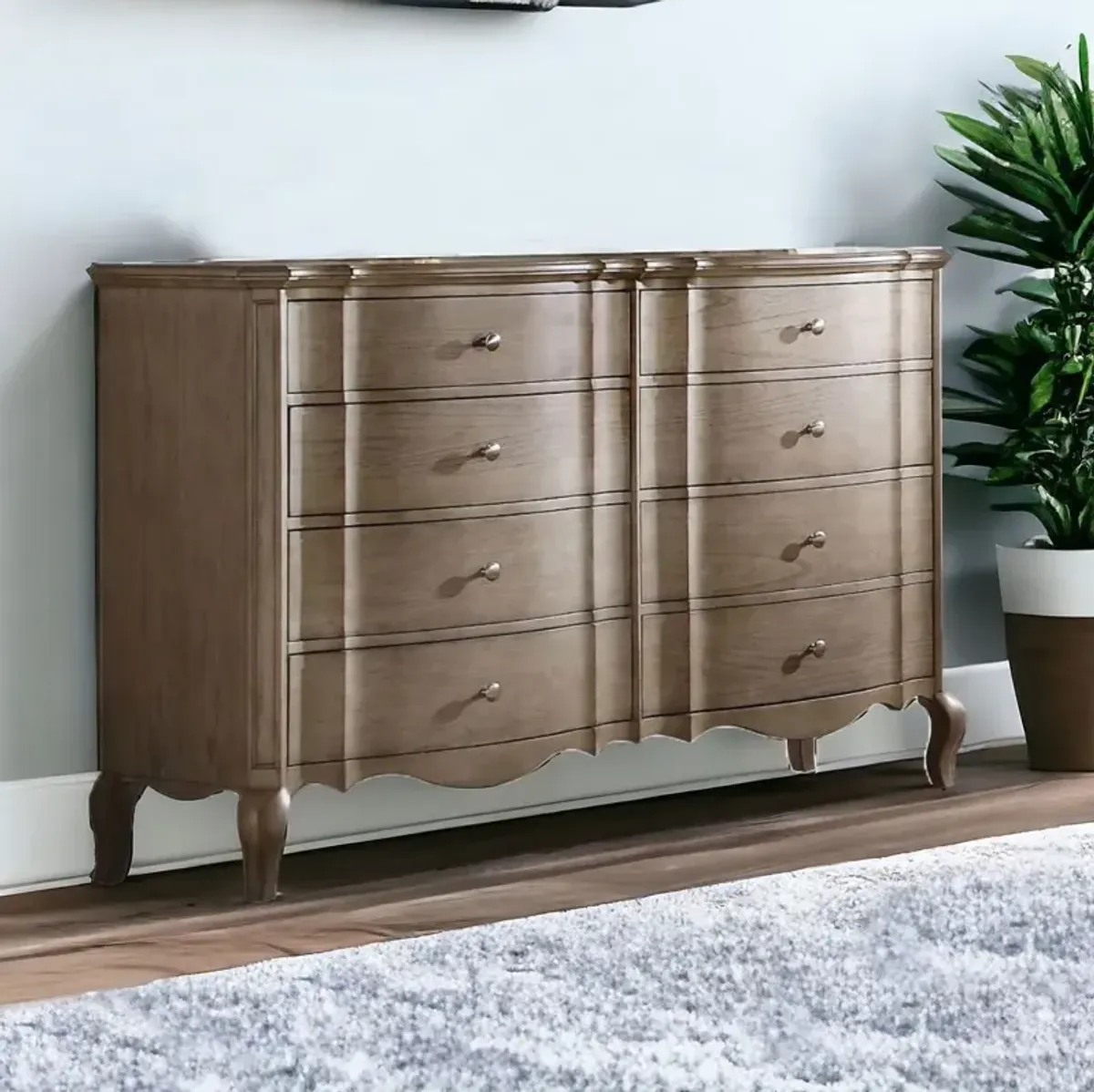 Solid Wood Eight Drawer Double Dresser - Taupe