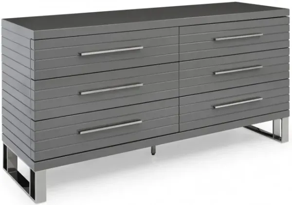 Solid Wood Six Drawer Dresser - Gray