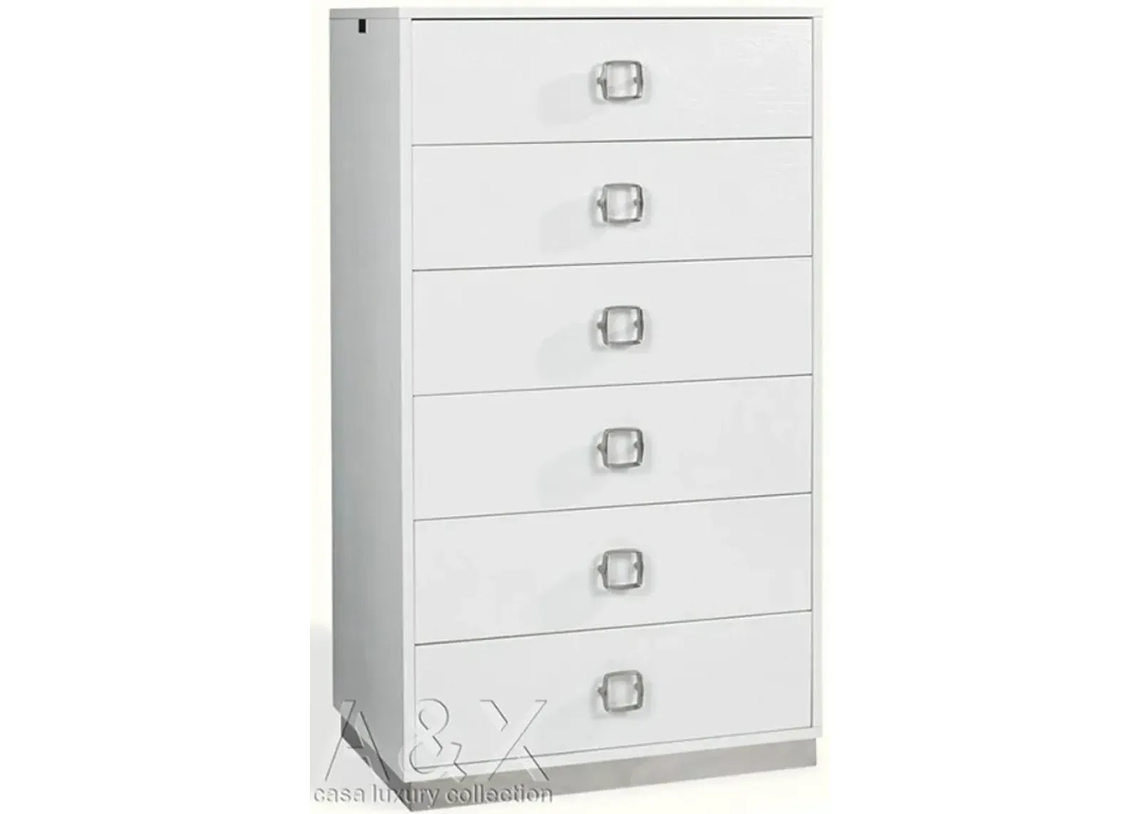 Solid Wood Stainless Steel Six Drawer Chest - White