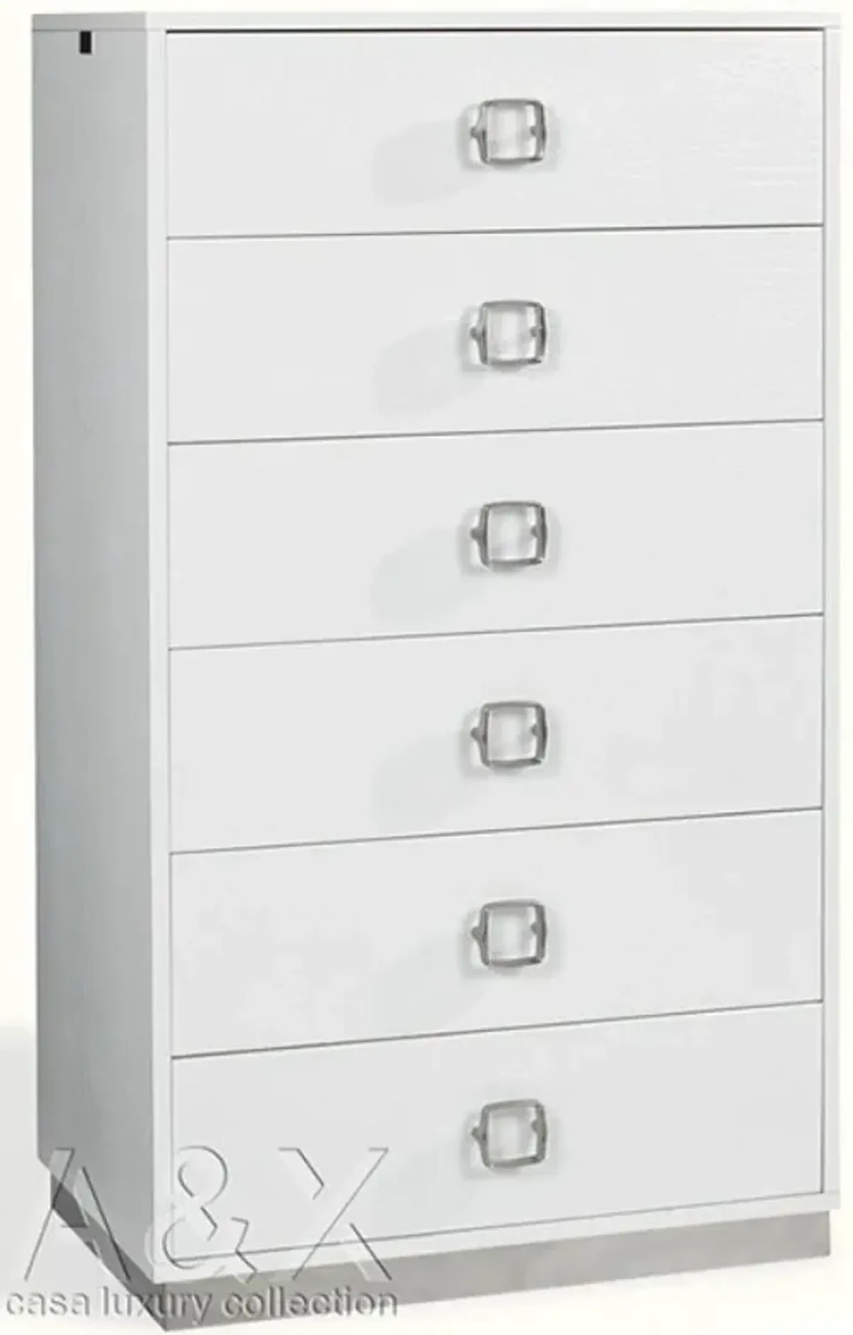 Solid Wood Stainless Steel Six Drawer Chest - White