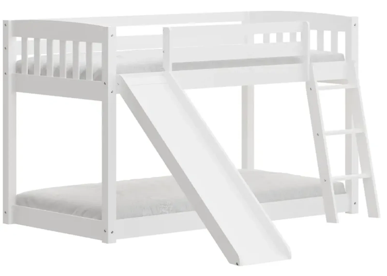 Twin over Twin Solid Wood Bunk Bed With Slide and Ladder - White