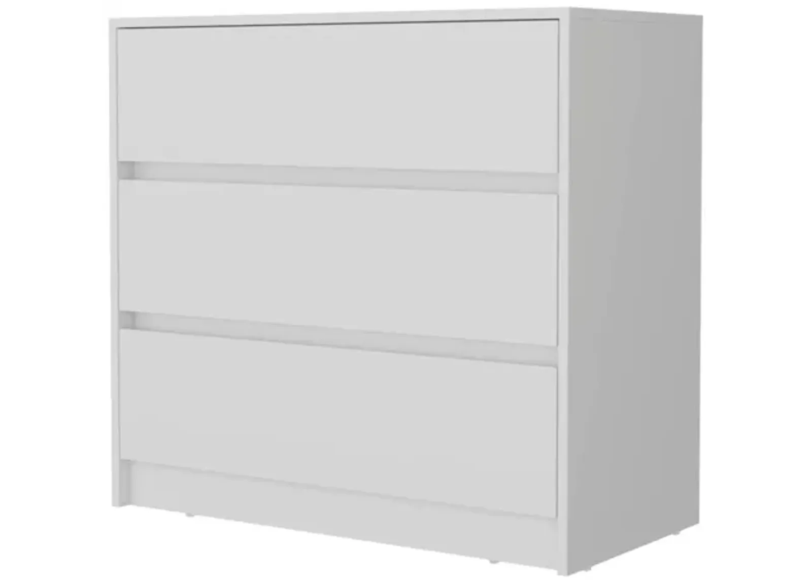 Manufactured Wood Three Drawer No Handles Dresser - White