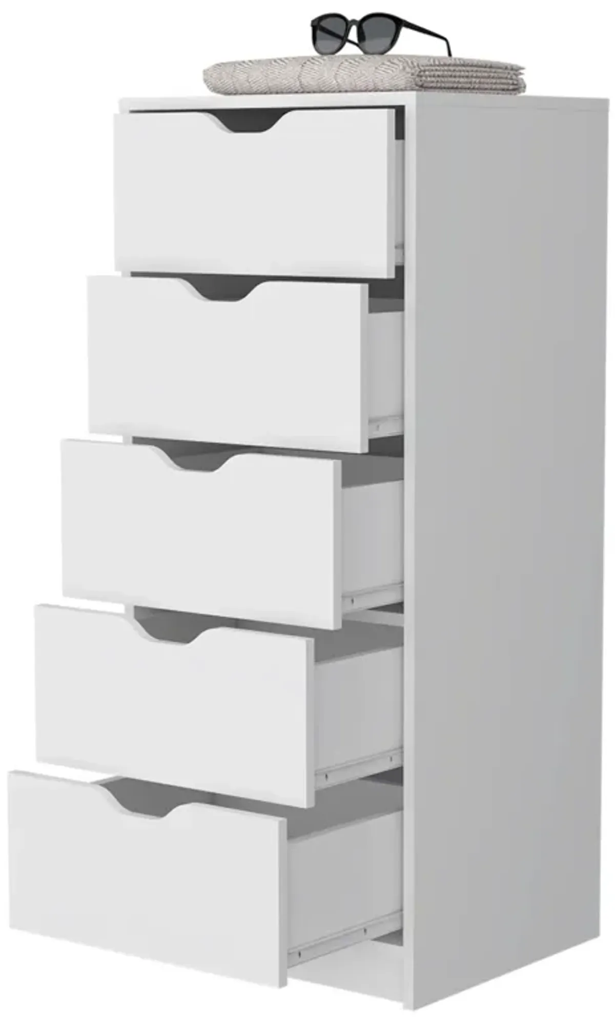 Manufactured Wood Five Drawer Narrow Dresser - White