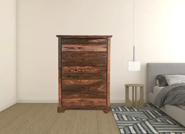 Solid Wood Five Drawer Chest - Dark Brown