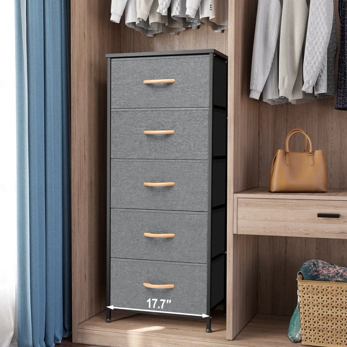 Steel And Fabric 5 Drawer Chest - Gray / Black